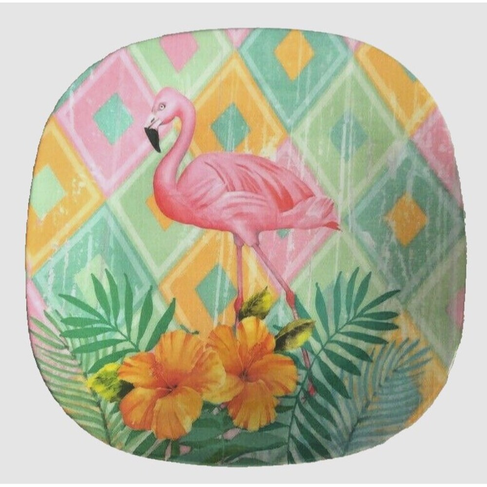 Certified International Flamingo Melamine Plates 8.5" Set of 4 Pink Beach Summer
